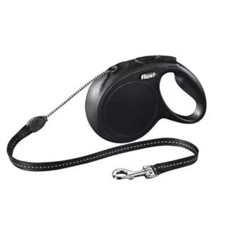 Lesa pentru caini New Classic Snur, Flexi, Retractabil, Pana la 20 kg, M, 8 metri, Negru