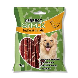 Perfect Snack, recompense delicioase pentru caini,  Fasii moi de rata,   80 g