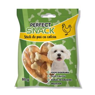 Perfect Snack, recompense delicioase pentru caini,  Stick de pui si calciu,   80 g