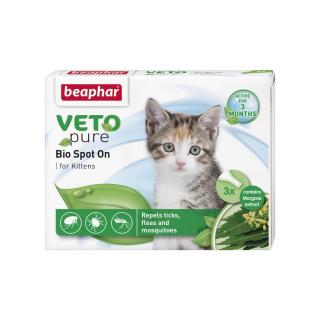 Pipeta antiparazitara BEAPHAR VETOPURE - BIO SPOT ON pentru pisici kitten   puppy - 3 pipete   cutie