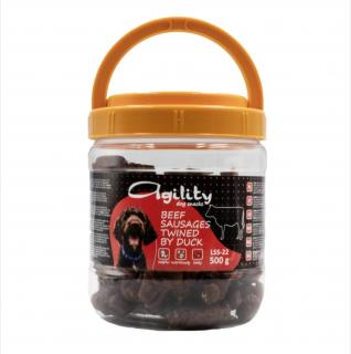 Recompense delicioase pentru caini Agility LSS-22, carnati de vita impletiti cu rata, 500g