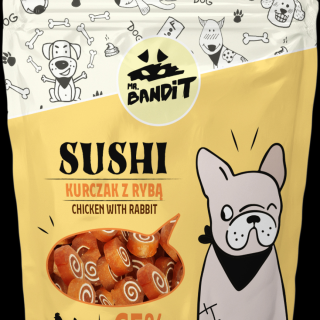 Recompense pentru caini Mr. Bandit SUSHI, pui si peste, 80g