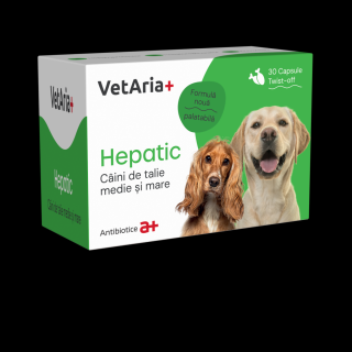 Supliment, VetAria+ Hepatic Caini Talie Medie si Mare, 30 capsule Twist-Off
