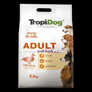 TropiDog, hrana uscata Premium Talie mica cu Rata si orez,  2.5 kg