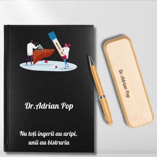 Cadou pentru Doctor Hepatolog- Agenda personalizata + set scris