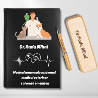 Cadou pentru Doctor Veterinar - Agenda personalizata + set scris