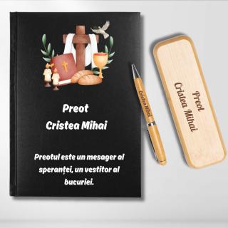 Cadou pentru Preot- Agenda personalizata + set scris