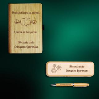 Set Caiet elegance + pix in cutie  personalizate -Cadou pentru mecanic