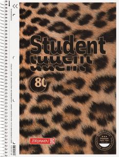 Caiet cu spirala ,  Animal,  , A4, matematica, 90 g mp, 80 file, coperta cu imitatie blana leopard, calitate Premium