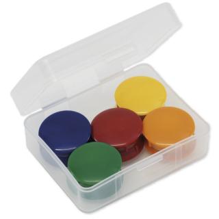 Set de magneti pentru tabla, 5 culori, 10 bucati, in cutie de plastic