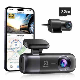 Camera auto de bord duala REDTIGER F9 4K+1080P, WiFi, Night Vision, 170°, GPS, aplicatie dedicata, G-sensor si monitorizare parcare