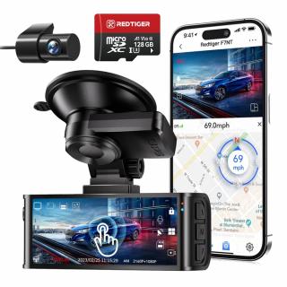 Camera auto de bord fata-spate REDTIGER F7N Touch 4K+FHD, WiFi, Night Vision, 170°, ecran tactil IPS 3.18 , GPS, aplicatie dedicata, G-sensor, card 128GB inclus