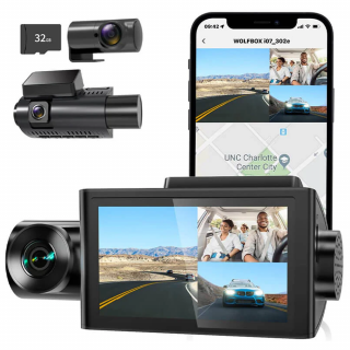 Camera auto de bord Wolfbox i07 4K+1080P, WiFi, Super IR Night Vision, 150°, ecran 3 , GPS, aplicatie dedicata, G-sensor si monitorizare parcare