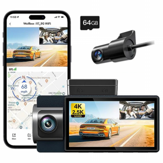 Camera auto de bord Wolfbox i17 cu 3 canale 4K+1080P+1080P, WiFi 5G, Super IR Night Vision, 150°, ecran 3 , GPS, aplicatie dedicata, G-sensor si monitorizare parcare