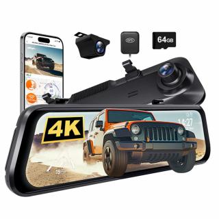 Camera auto tip oglinda fata-spate Wolfbox G850 PRO 4K, WiFi Night Vision, 170°, ecran tactil 12”, GPS, G-Senzor, monitorizare parcare, Card 64GB inclus