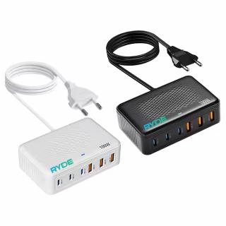 Incarcator rapid USB-C 100W cu 6 porturi incarcare simultana, ideal pentru laptop, tableta, telefon, Alb / Negru - Alb