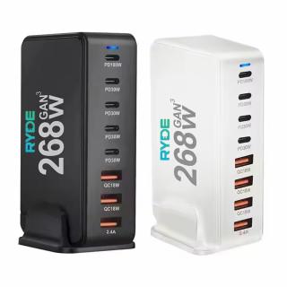Incarcator rapid USB-C 268W cu 8 porturi (5xUSB-C, 3XUSB-S), ideal pentru laptop, tableta, telefon, Negru / Alb - Alb