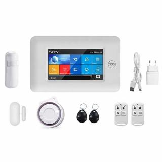 Kit sistem de alarma WiFi + GSM, touch screen, compatibil Alexa si Google Assistant (Alb)