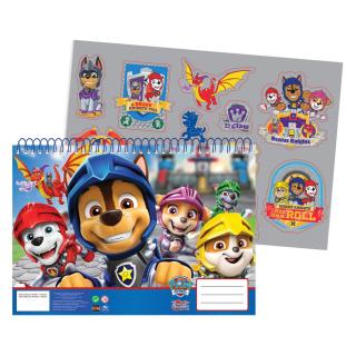 Bloc de desen A4 spirala,Paw Patrol Knights, 40 foi si stickere