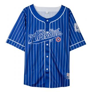 Bluza maneca scurta supradimensionat cu dungi tip baseball Captain America