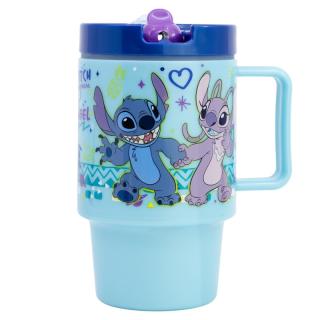 Cana cu pai din plastic, Lilo  Stitch Angel, 530 ml