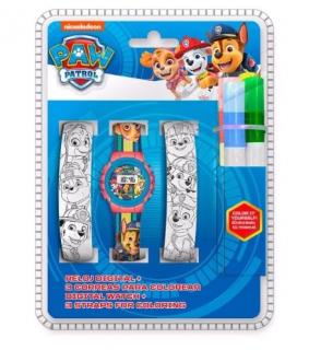 Ceas mana digital Paw Patrol cu bratari de colorat