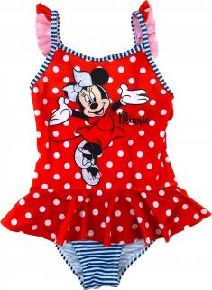 Costum de baie intreg pentru fetite cu volan Minnie Mouse