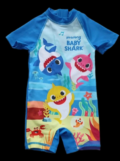 Costum de baie UV cu maneci scurte si fermoar Baby Shark