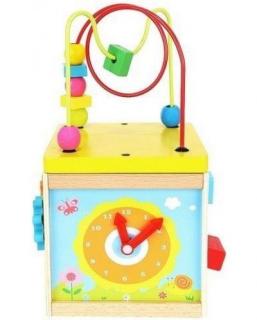 Cub sortator educativ 5 in 1 din lemn, 17х17х30 cm