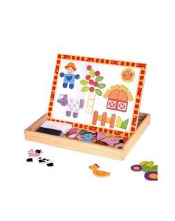 Cutie cu puzzle piese magnetice si tabla de scris, Ferma