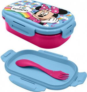 Cutie sandwich plastic cu tacamuri Minnie Mouse Rainbows, 22.5x14x6.5 cm