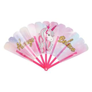 Evantai Fucsia Unicorn   Always Believe   pentru Copii 24cm