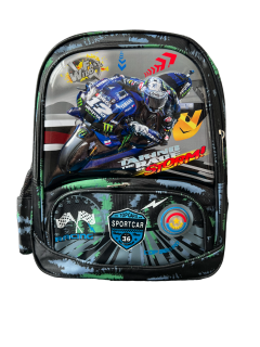 Ghiozdan 3 compartimente, 3D Moto Racing, 38x30x15 cm