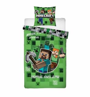 Lenjerie de pat microfibra copii Minecraft Crafting, 2 piese 140x200 cm, 63x63 cm