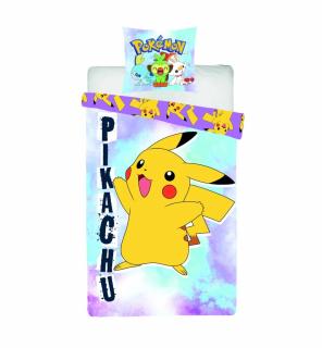 Lenjerie de pat microfibra copii Pokemon Pikachu, 2 piese 140x200 cm, 63x63 cm