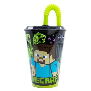 Pahar cu pai plastic Minecraft, 430 ml