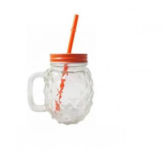 Pahar sticla pentru limonada cu capac si pai, forma Ananas