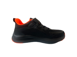 Pantofi sport pentru copii, material textil, negru orange