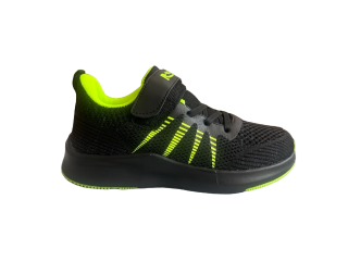 Pantofi sport pentru copii, material textil, negru verde neon