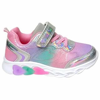 Pantofi sport pentru copii, material textil, roz, talpa cu leduri inimioare
