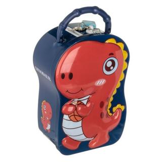 Pusculita Metalica Dinozaur cu Lacat pentru Copii 12x7x17cm