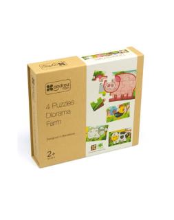 Puzzle din lemn Ferma - 4 puzzle-uri tip diorama