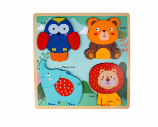 Puzzle lemn cu animalute, 12 piese, 30x30cm