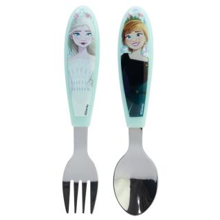Set 2 tacamuri ergonomice, furculita si lingura pentru copii Frozen Snowy Tale 9.4 cm