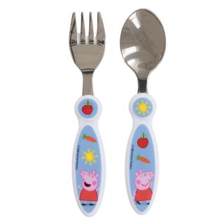 Set 2 tacamuri, furculita si lingura pentru copii Peppa Pig, 15.5 cm