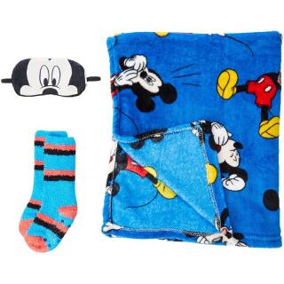 Set cadou patura pufoasa sosete si masca de dormit Mickey Mouse, 160x120 cm