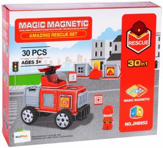 Set constructie cu 30 piese magnetice, Masina de Pompieri