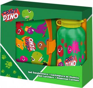 Set cutie sandwich si sticla apa din aluminiu 400ml Crazy Dino