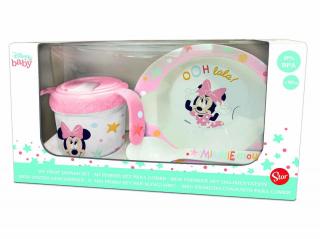 Set de hranire pentru bebelusi, Minnie Mouse, cana educationala 240 ml, bol si lingura