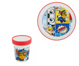 Set farfurie 19.6x19.6x2.5 cm si pahar 250 ml, antiderapante, Paw Patrol